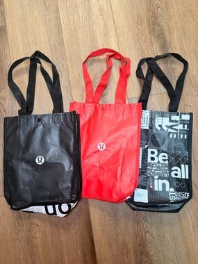 Lululemon Reusable Tote Bag Bundle 3pc Black Red Logo Shopper Gym Travel Eco Bag